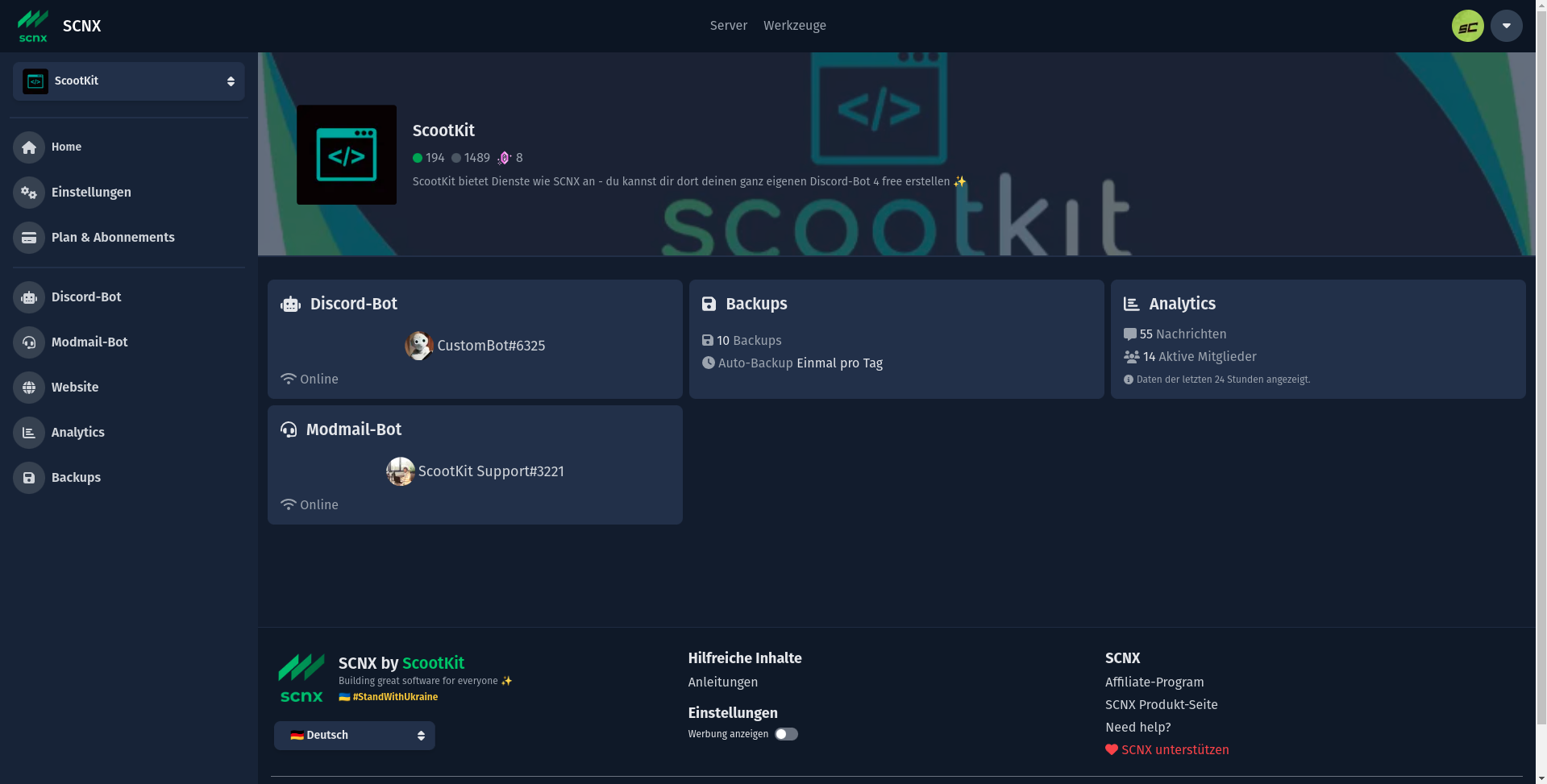 Screenshot of SCNX Dashboard
